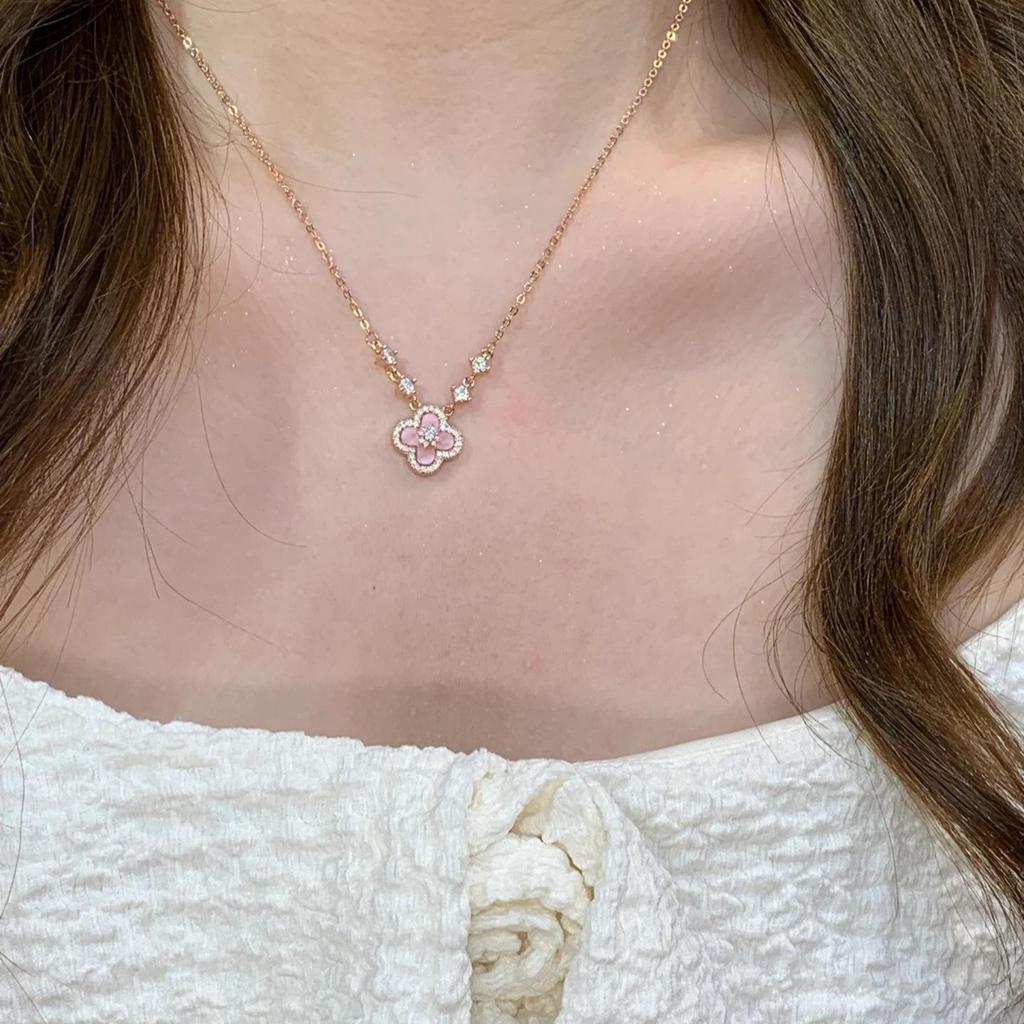 Rosa Muschel Kleeblatt Halskette: Damen Leichter Luxus Schlüsselbeinkette, Trendiger High-End Choker