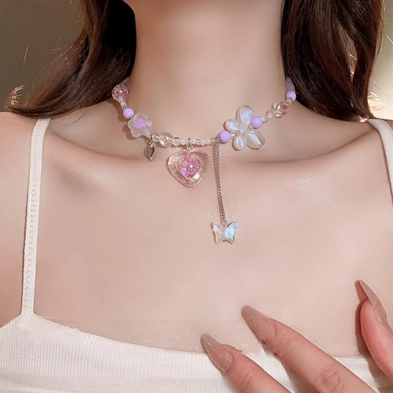 

1PC Cute Pendant Necklace, Designed with Oil Dripping Flowers, Elegant and Easy To Match, Charming and Simple Collarbone Chain Accessories