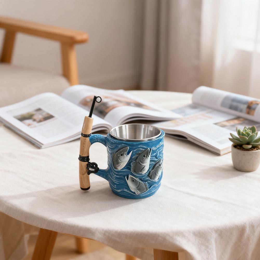 Edelstahl Keramiktasse Angelgriff Kaffeetasse Einzigartige Angelgriff Tasse für Angler Papa Tee Kaffee
