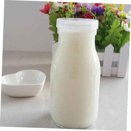 BESTonZON 6-Piece Heat-Resistant Milk Bottles, 250ml, Glass Milk Jug, Glass Pudding Jar, Pitcher, Vintage Milk Bottles with Caps, Drinking Bottles, Te