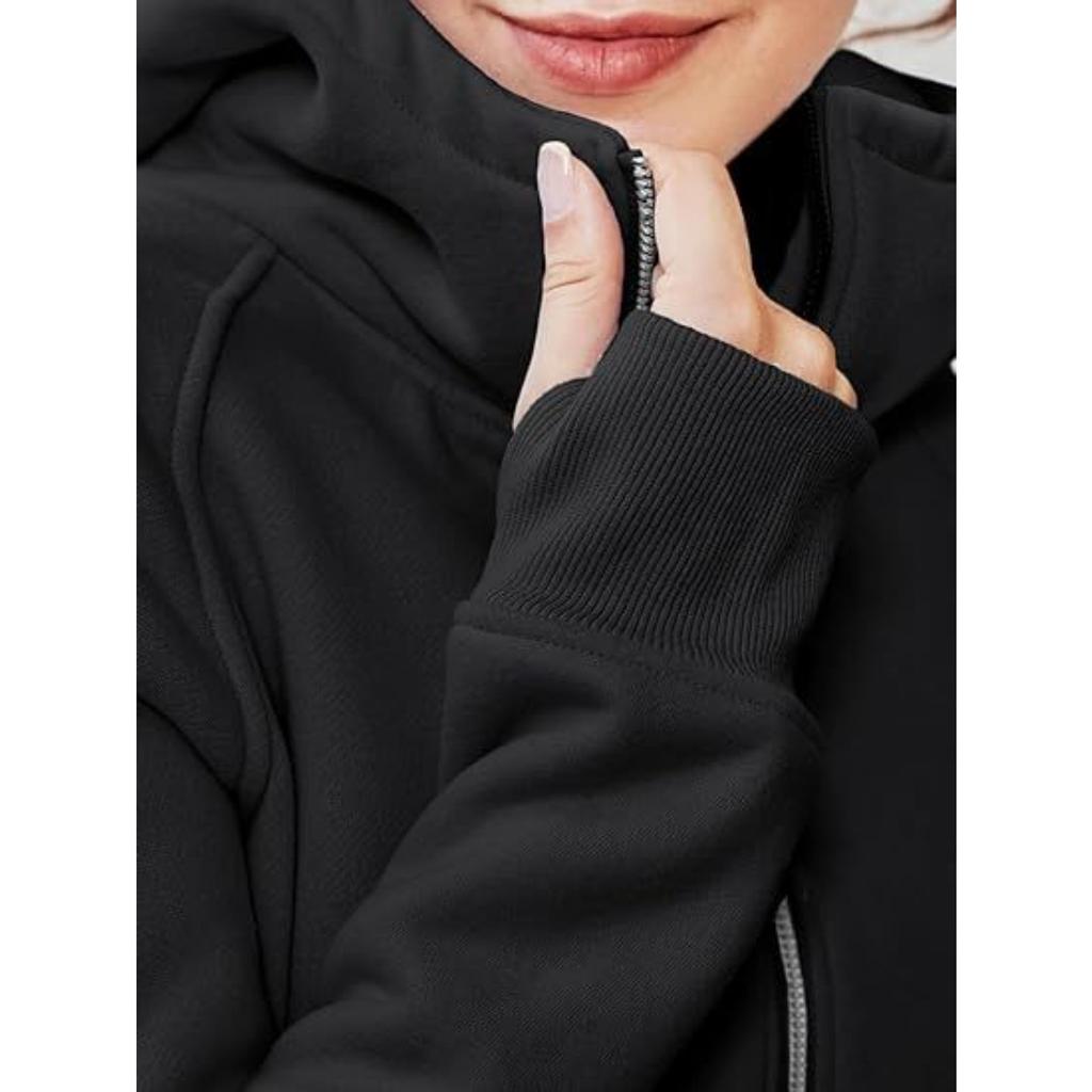 Women's Fleece Lined Hooded Zip Up Cropped Casual Long Sleeve Sweatshirt, European American Style Casual Tops Leisure Trade