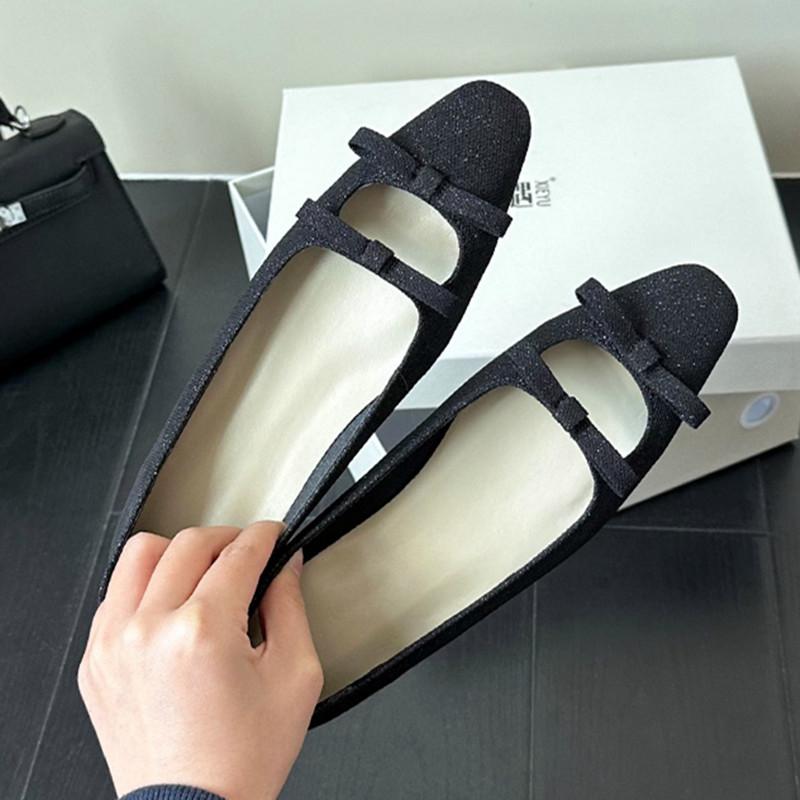 Fashion Comfortable Breathable Women's Loafers Elegant Pointed Toe Butterfly Knot Design Flats Autumn Low-heeled Casual Mary Jane Shoes