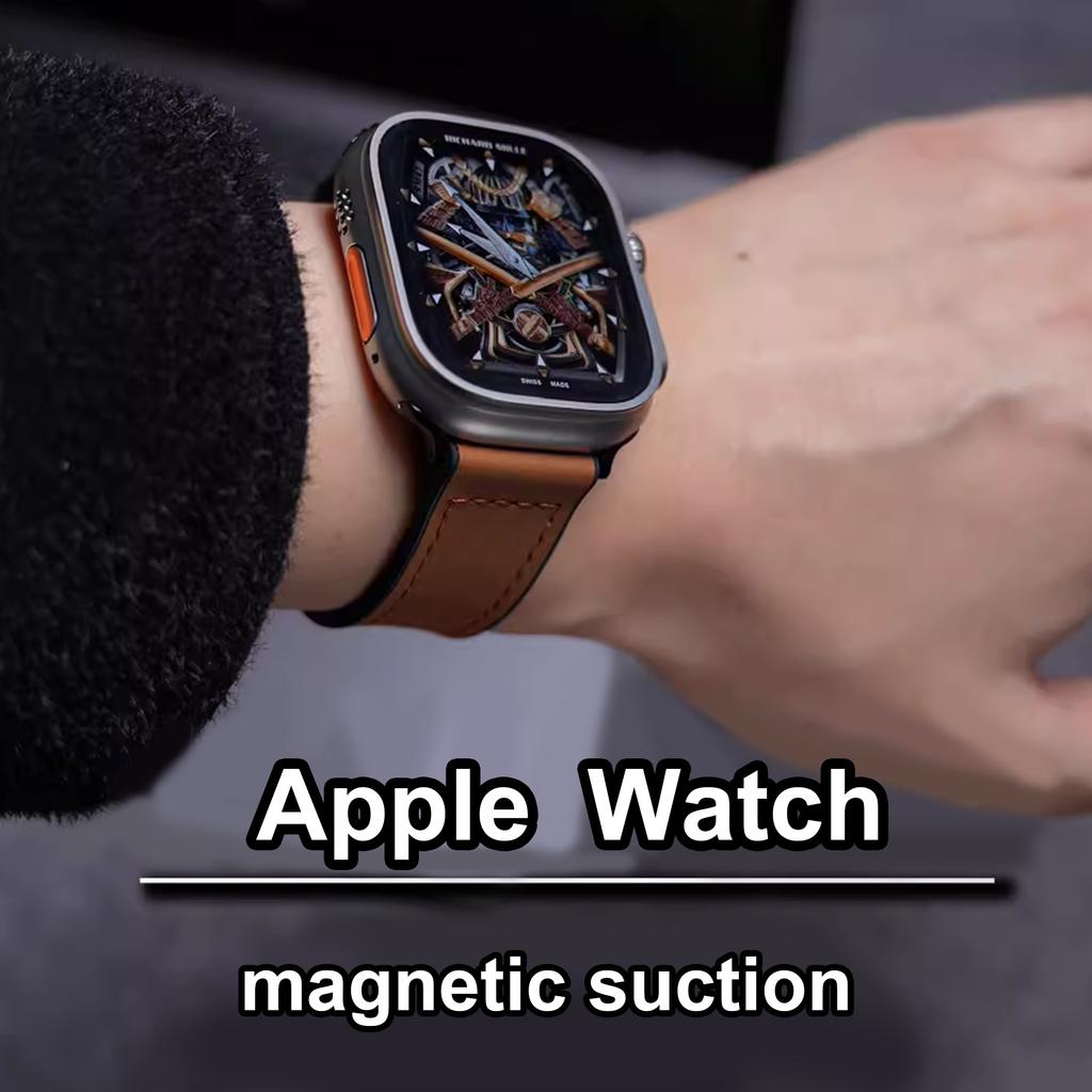 Magnetic Buckle Strap for Apple Watch Band Ultra2 49mm 45mm 44mm   42mm Silicone Leather Strap Bracelet IWatch Series 763 Se 8 9