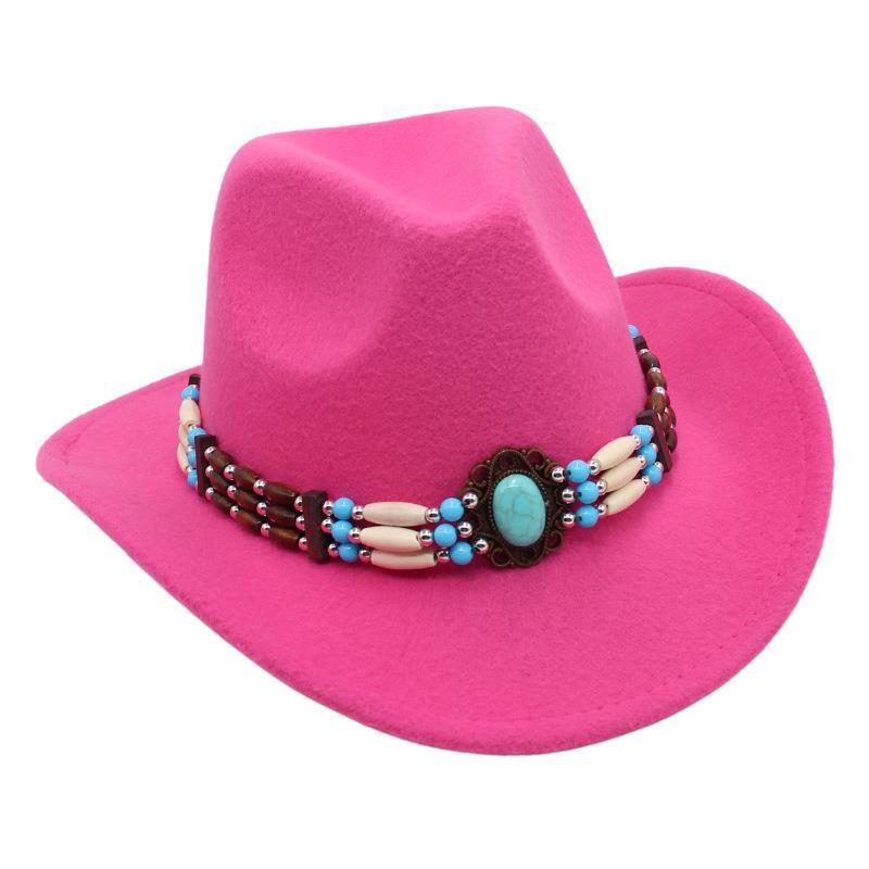 Ethnic Style Western Cowboy Top Hat Turquoise Horseback Riding Jazz Hat Crimped Felt Hat Literary And Retro Sun Hat
