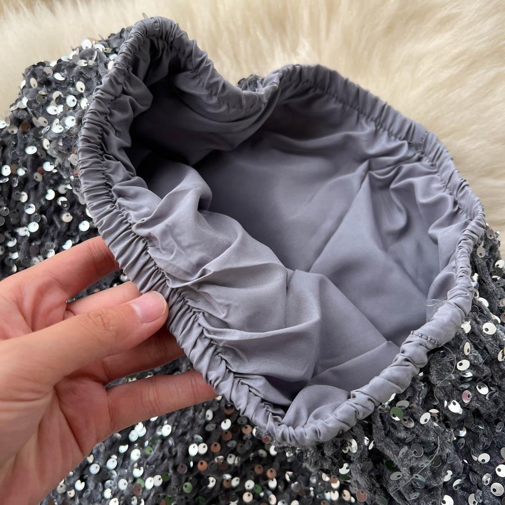 Špičkový Niche Design Flitry Sukně s vysokým pasem Dámské Podzimní Francouzské Retro Mididélka Obepínající boky Šaty