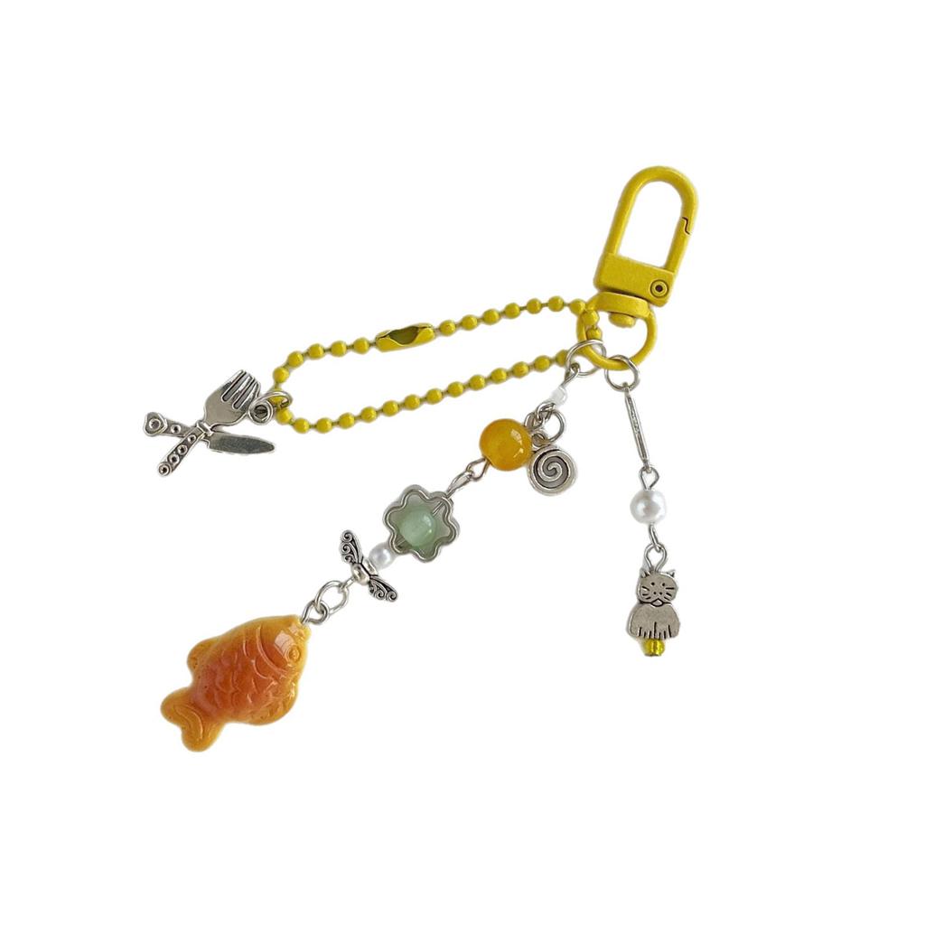 Vintage Y2K Styles Taiyaki Fish Phone Charm Lovely Japanese Keychain for Girls Lovely Bag Accessory