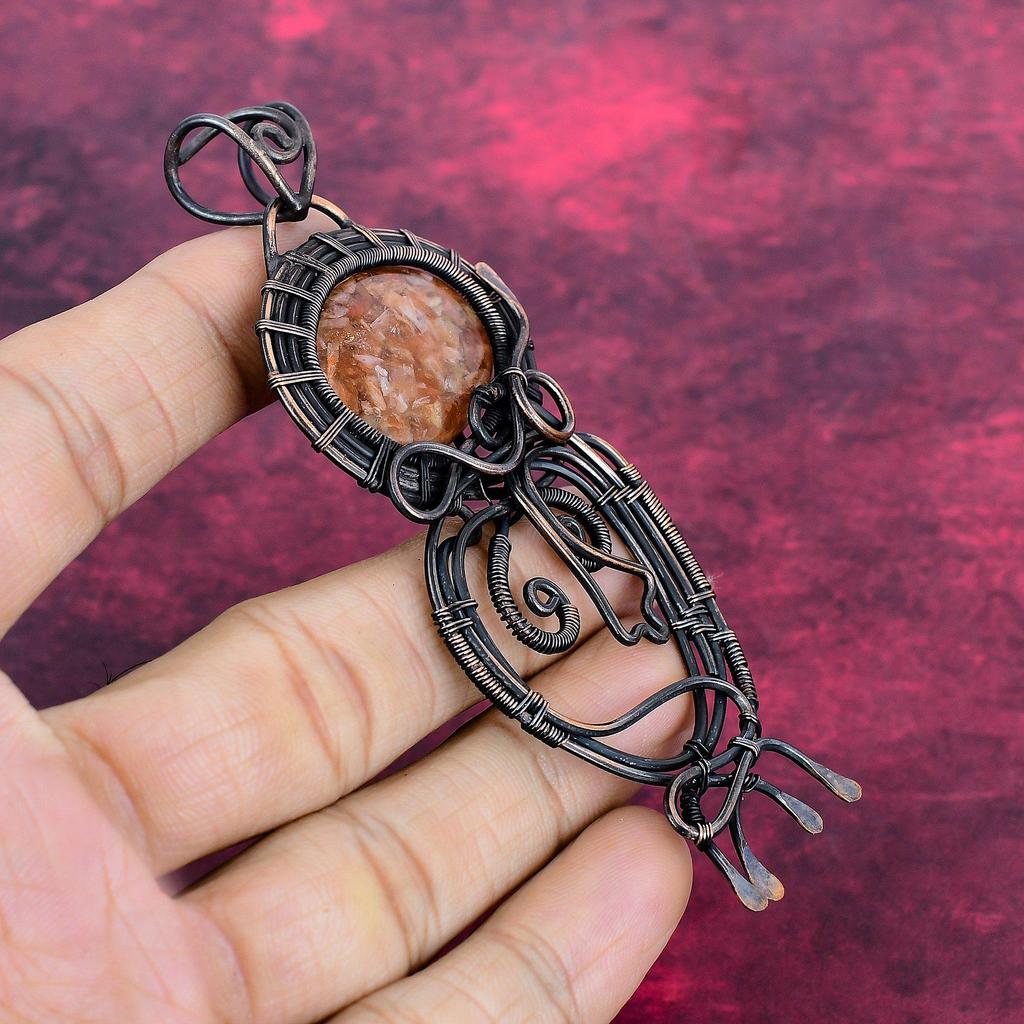 Sunstone Pendant Gemstone Jewelry Copper Wire Wrapped Pendant Handmade Jewelry