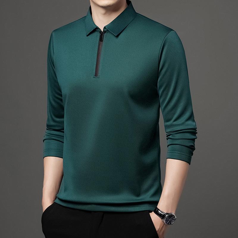 Men's Long Sleeve Half-Zip Polo Shirt - Casual Turn-Down Collar for Middle-Aged & Young