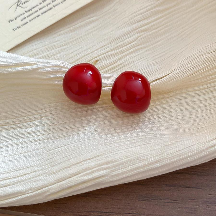 Vintage Simple Zircon Drip Oil Red Apple Earrings Stud Earrings Exquisite Earrings Women