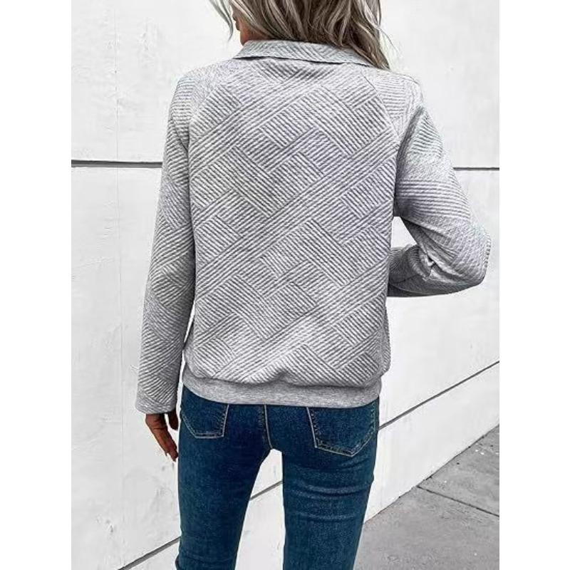 Buttoned Collar Long Sleeve Solid Texture Casual Women S Sweatshirt
