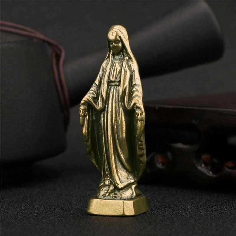 Antike Messing Heilige Jungfrau Maria Figuren Miniatur Schreibtischornamente Heilige Mutter Kleine Statue Heimdekorationen Handwerk Geschenke