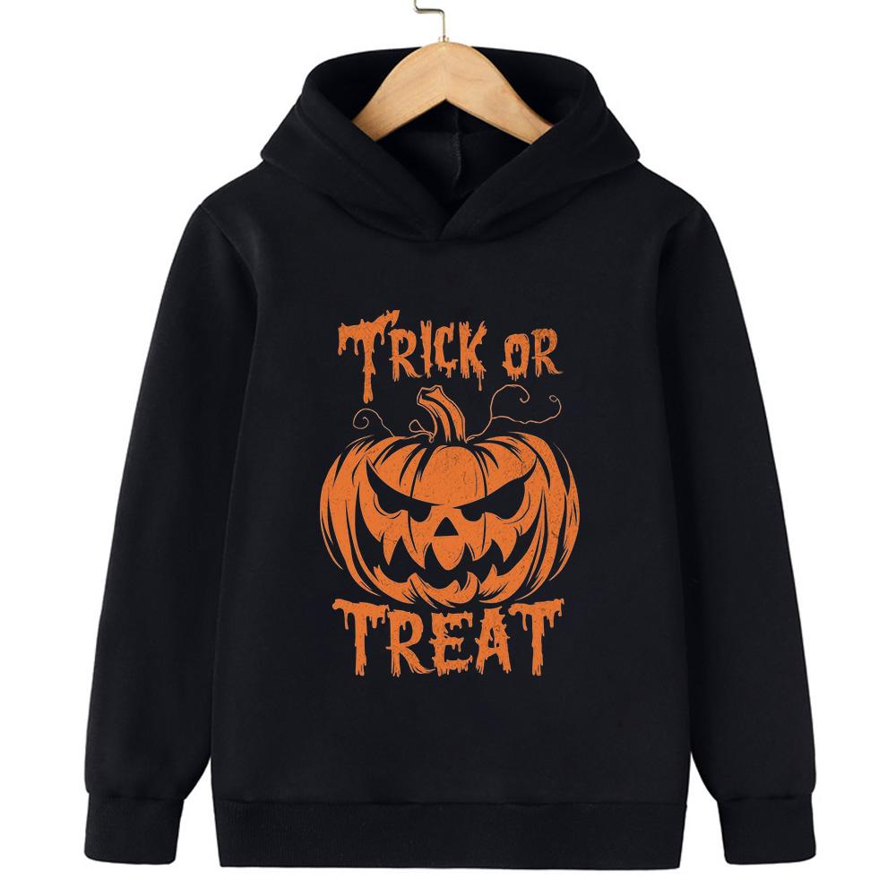 2025 Halloween Pumpkin Print Children's Hooded Sweatshirt Boy Girl Autumn Winter Daily Outdoor Casual Street Party Sportswear