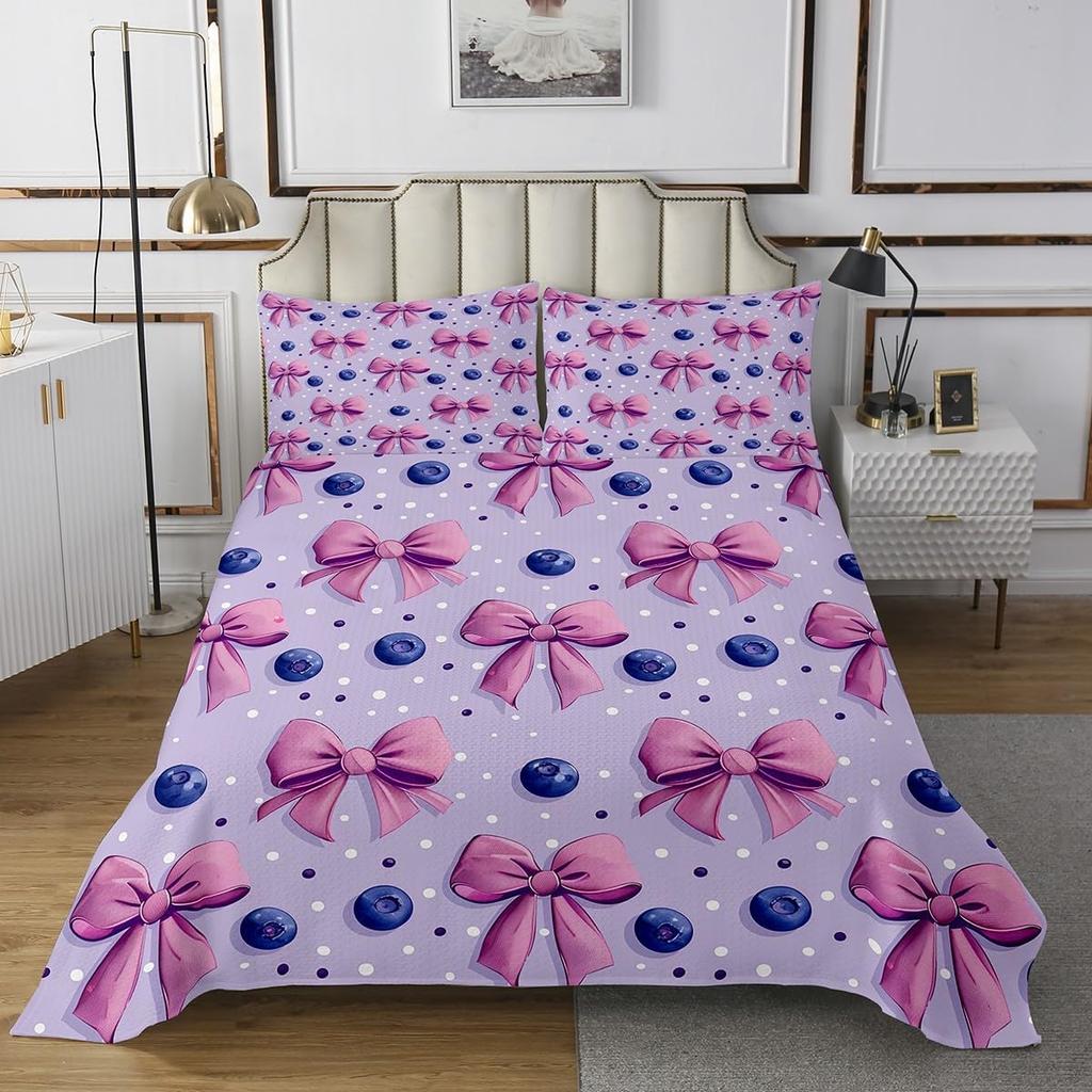 Cartoon Blueberry Bedspread Summer Tropical Fruit Quilted Coverlet Watercolor Botanical Leaves Flower Bedding Set for Teen Adult