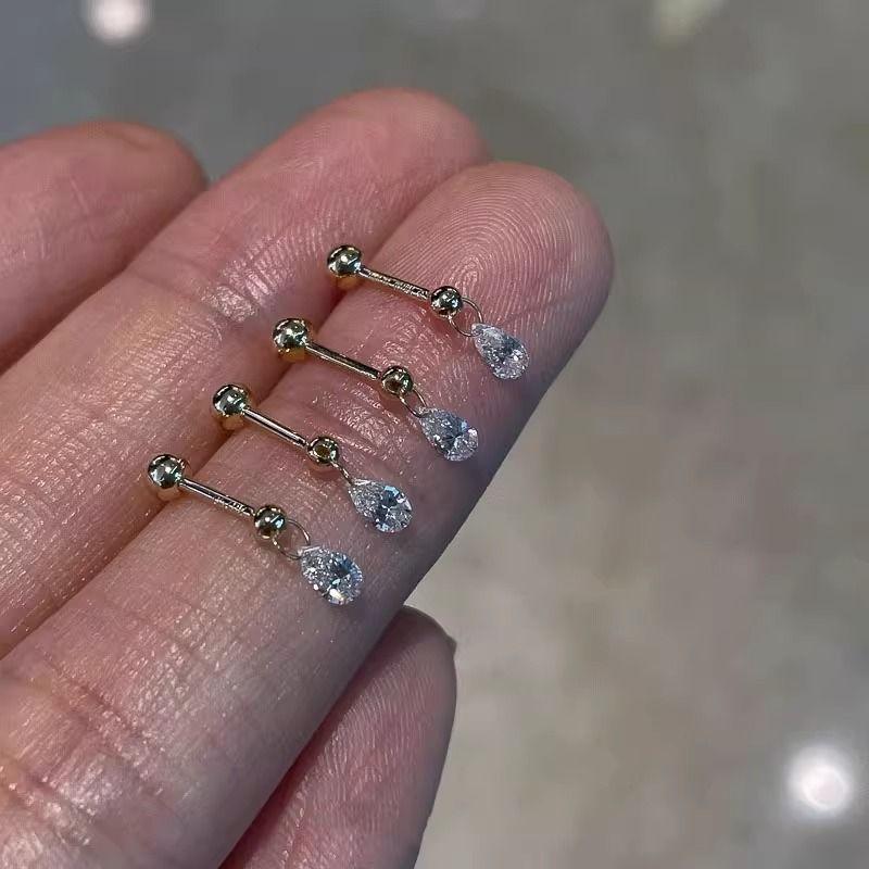 

S925 Sterling Silver White Water Drops Screw Stud Earrings Accessible Luxury Special-Interest Design Fancy Ear-Caring Earrings Female Earrings Golden Screw Screw Earrings-Single