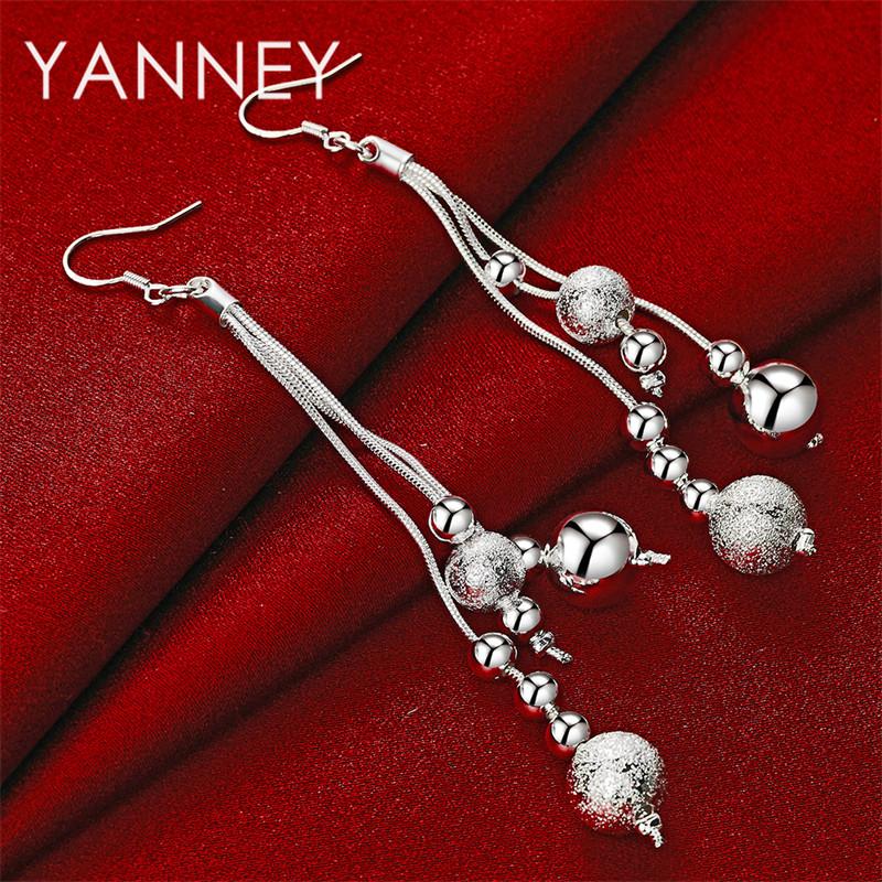 925 Sterling Silver Delicate Beaded Tassel Pendant Earrings for Women, Fashion Accessories, Jewelry, Wedding Gifts
