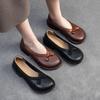 Johnature Echtes Leder Bequeme Schuhe mit niedrigem Absatz Retro Vielseitige Pumps Runde Spitze Damenschuhe
