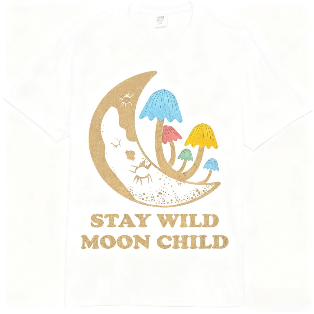 Stay Wild Moon Child Trendy Fashion Mushroom Fans Womens Comfort Colors Y2k Adult Heavyweight 100 Cotton Fashion Loose TShirt