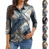 Damenmode Lässig Revers Kurz 3/4 Ärmel Print Hemd Damen Knopfleiste Oberteile