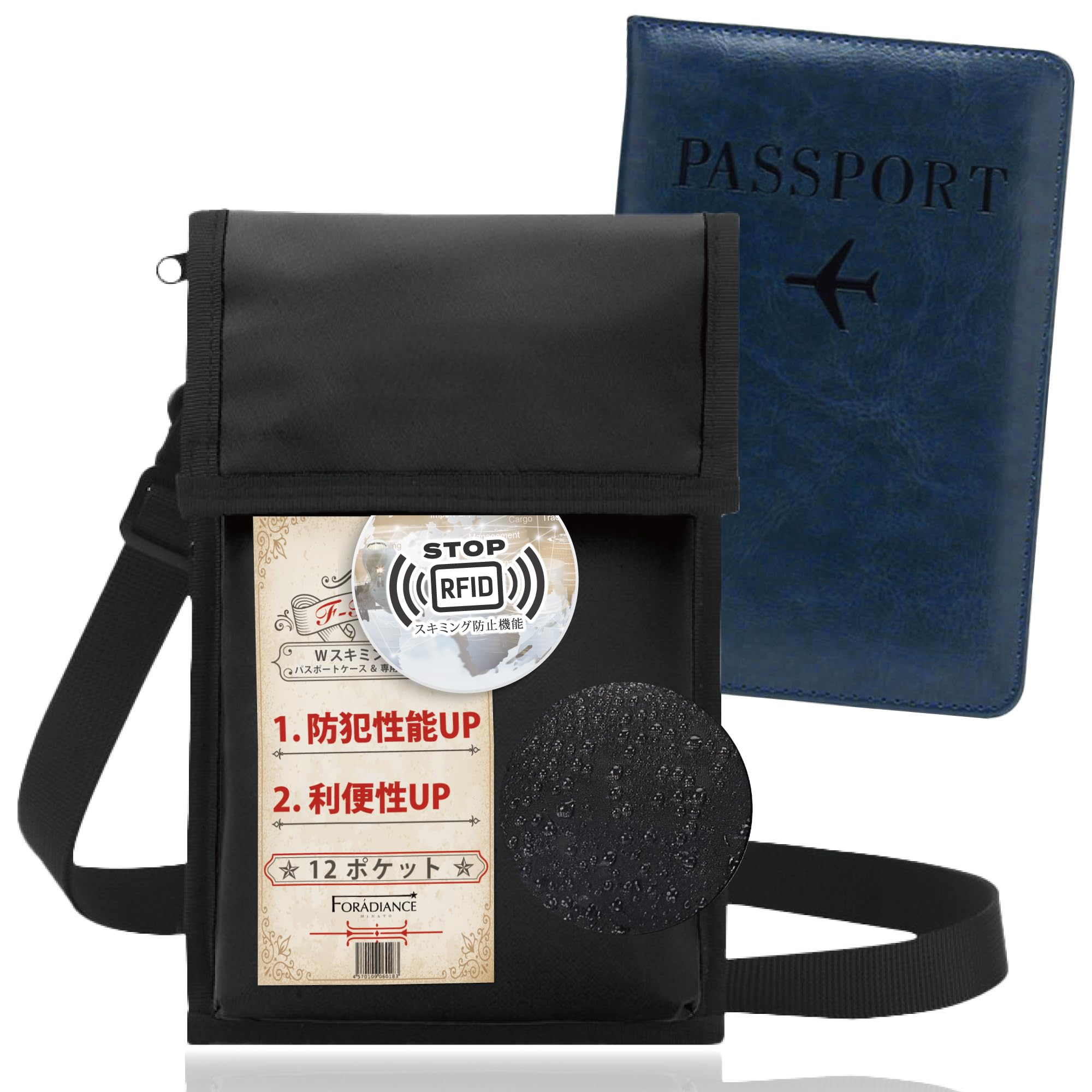 

Паспорт висит на защитном RFID во время зарубежной туристической поездки Удобный карманный вор-предотвращение преступлений x темно-синий [FORADIANCE] чехол, шейный,