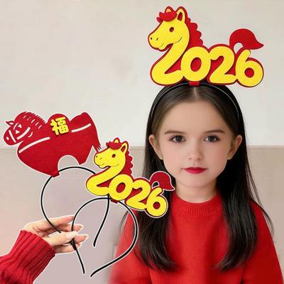 1/3 ks Čelenka Nový rok 2026 Červená čelenka s koňskou hlavou Slavnostní jarní festivalová párty Čelenka Sváteční rekvizita pro selfie