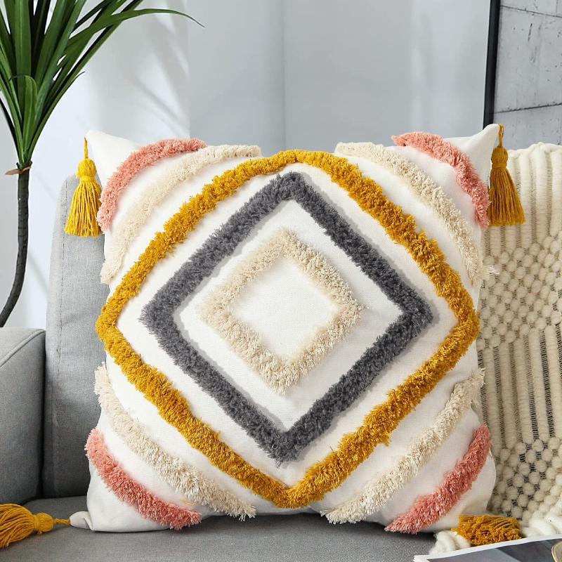 Boho Decor Cushion Cover Geometric Colorful Tufted Tassels Throw Pillows Case Living Room Home Decoration Car Lumbar Pillowcase