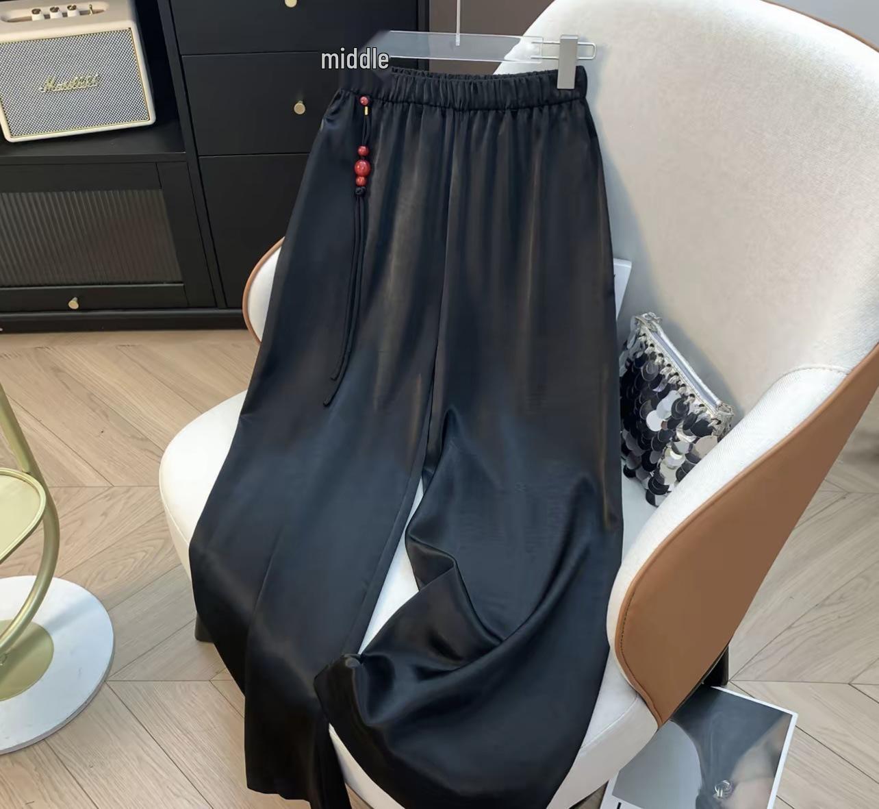 

New 2026 Fashion Satin Tassel Pants: Solid Color, Slimming, Casual, Straight or Wide Leg Options 3XL (60-70 kg)