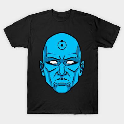 Men Black Print T-shirt Dr. Manhattan No-Cut Transfer Paper Print Cotton Tshirt