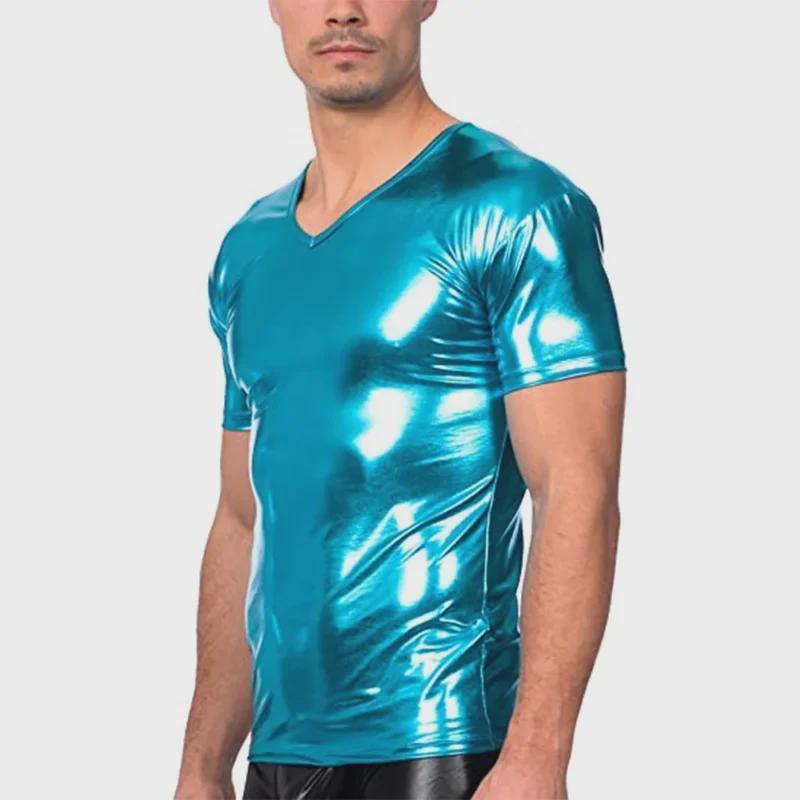 Men's Summer Slim Trendy Short-Sleeve Shiny T-Shirt for Nightclubs