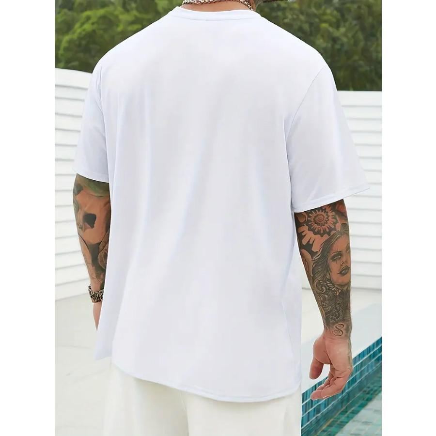 Men's 100% Cotton Coconut Tree Graphic Print T-shirt, Casual Short Sleeve Crew Neck Tee, Men's Clothing For Outdoor