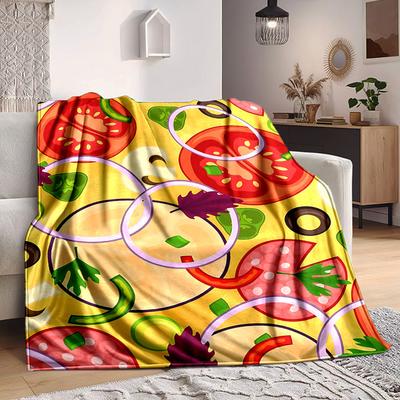 1 Stück Pizza-Zutaten-Print-Decke   Leichte Flanell-Kuscheldecke für Sofa, Bett, Wohnzimmer, Büro, Außenbereich, Reisen, Camping