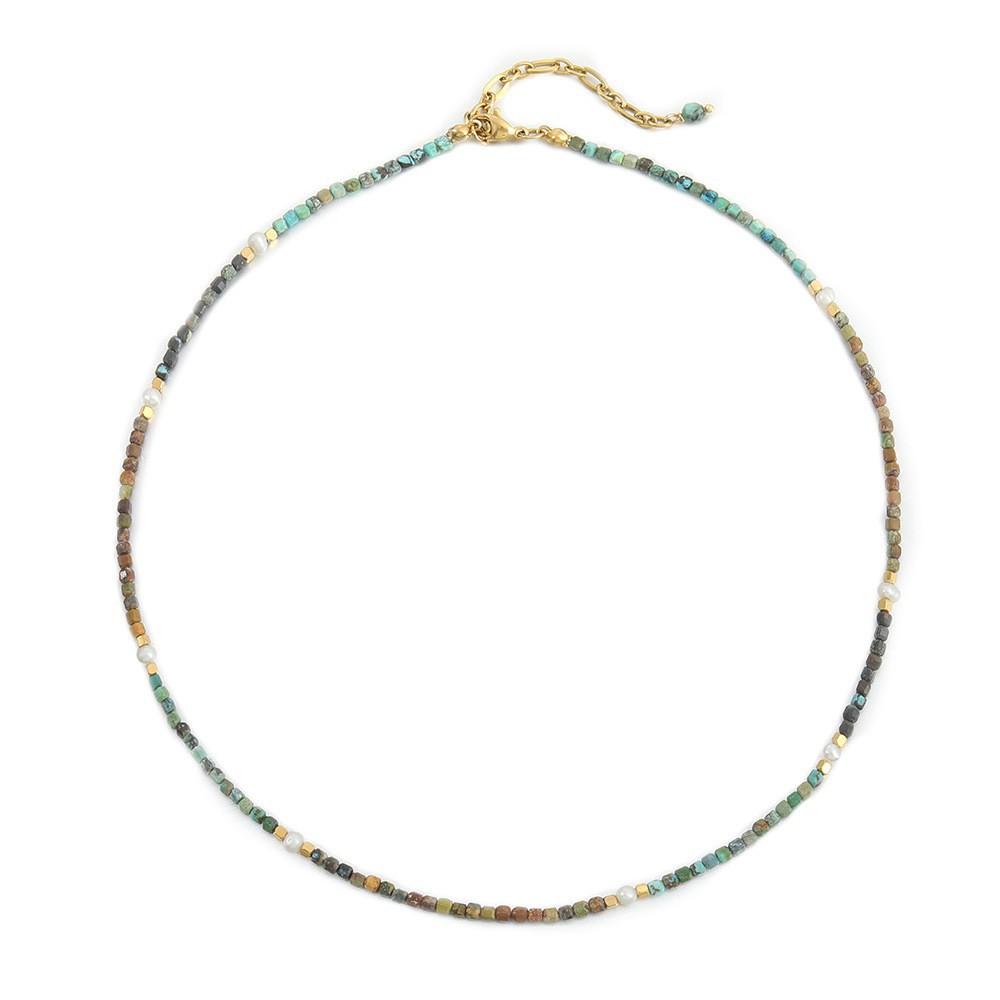 New natural freshwater pearl African turquoise handmade beaded necklace with original design, niche Czech bead collarbone chain