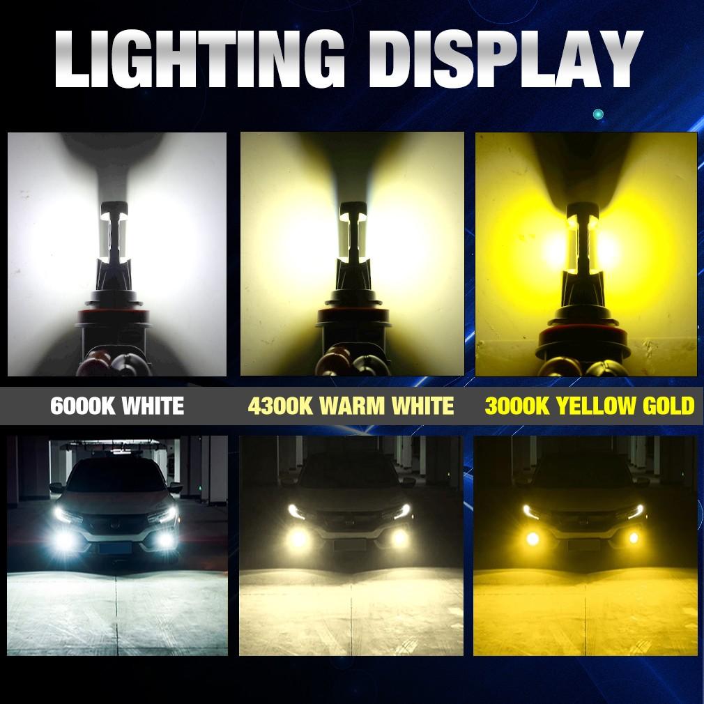 2 Piezas Tres Colores H8 H11 Bombillas LED para Luz Antiniebla 9005 HB3 9006 HB4 3 Colores Switchback Luz Diurna DRL Enchufe y Juega 6000K Blanco 4300K Blanco Cálido 3000K Amarillo