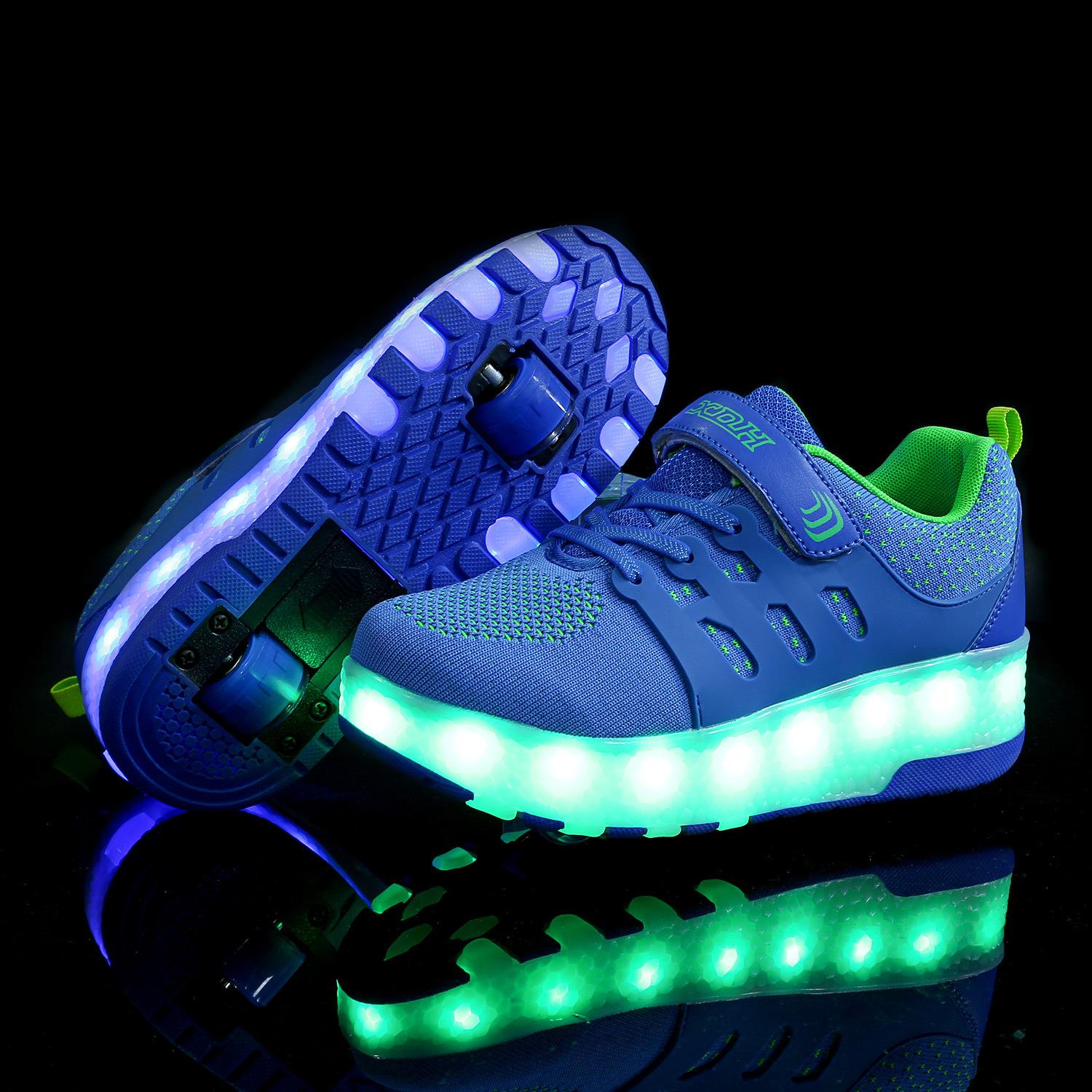 

Мужчины и женщины дети бегут обувь с огнями роликовые коньки двухколесные коньки для зарядки молодые и молодые колеса мигают 39