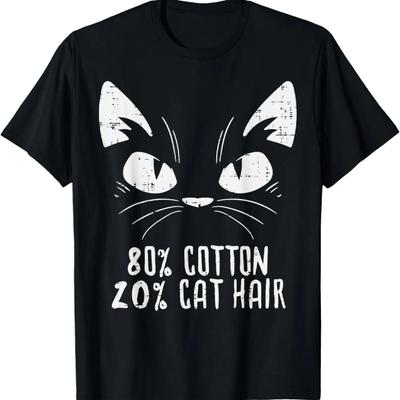 Black Cat Face 80% Cotton 20% Hair Kitten Feline Pet Lover T-Shirt