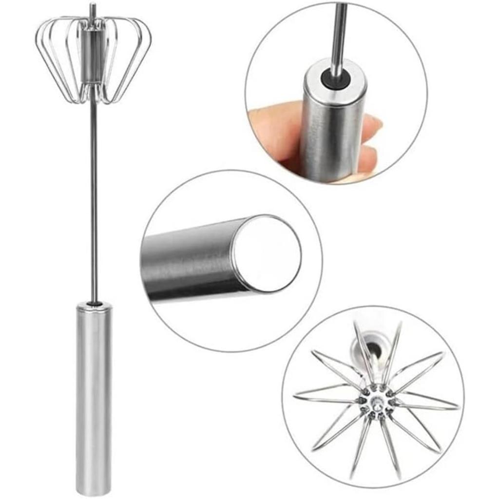 Hand Push Rotary Whisk Blender, Stainless Steel Semi-automatic Egg Whisk - 30cm