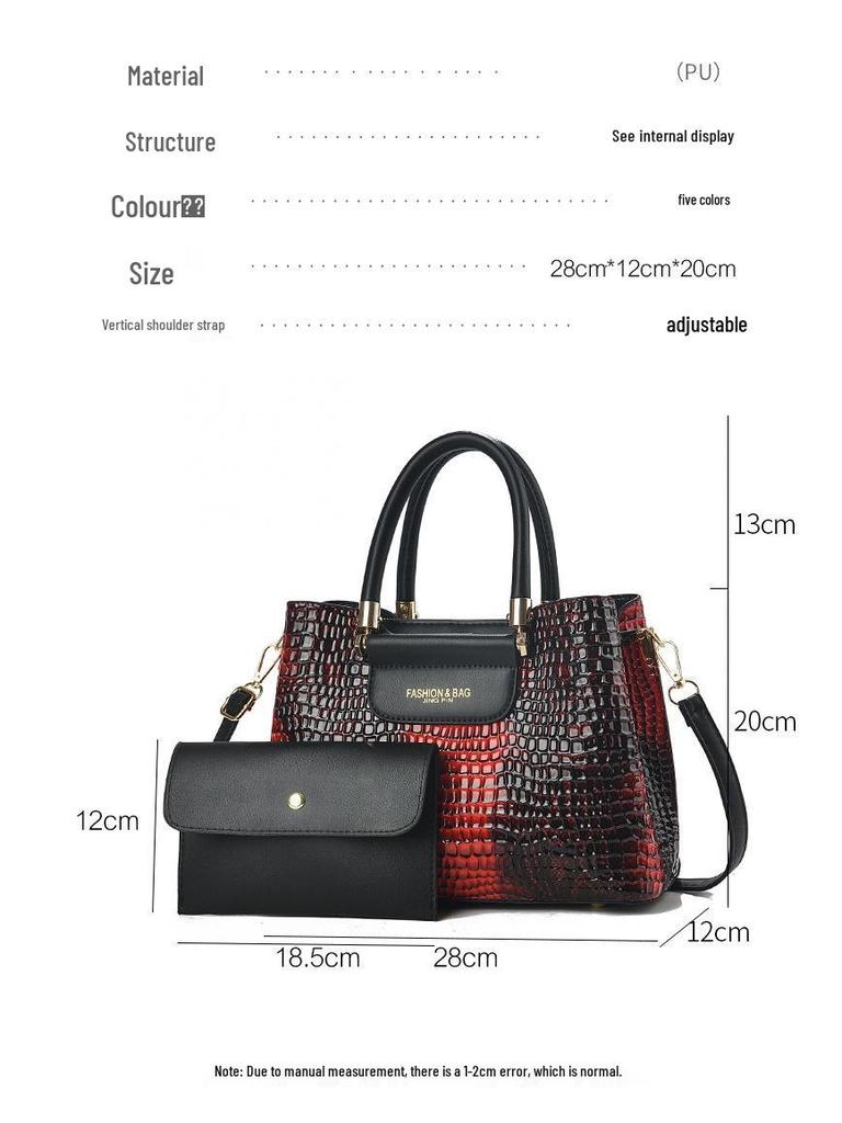 2025 Crocodile Pattern Women's Crossbody Tote: Elegant, Fashionable Handbag for Commuting