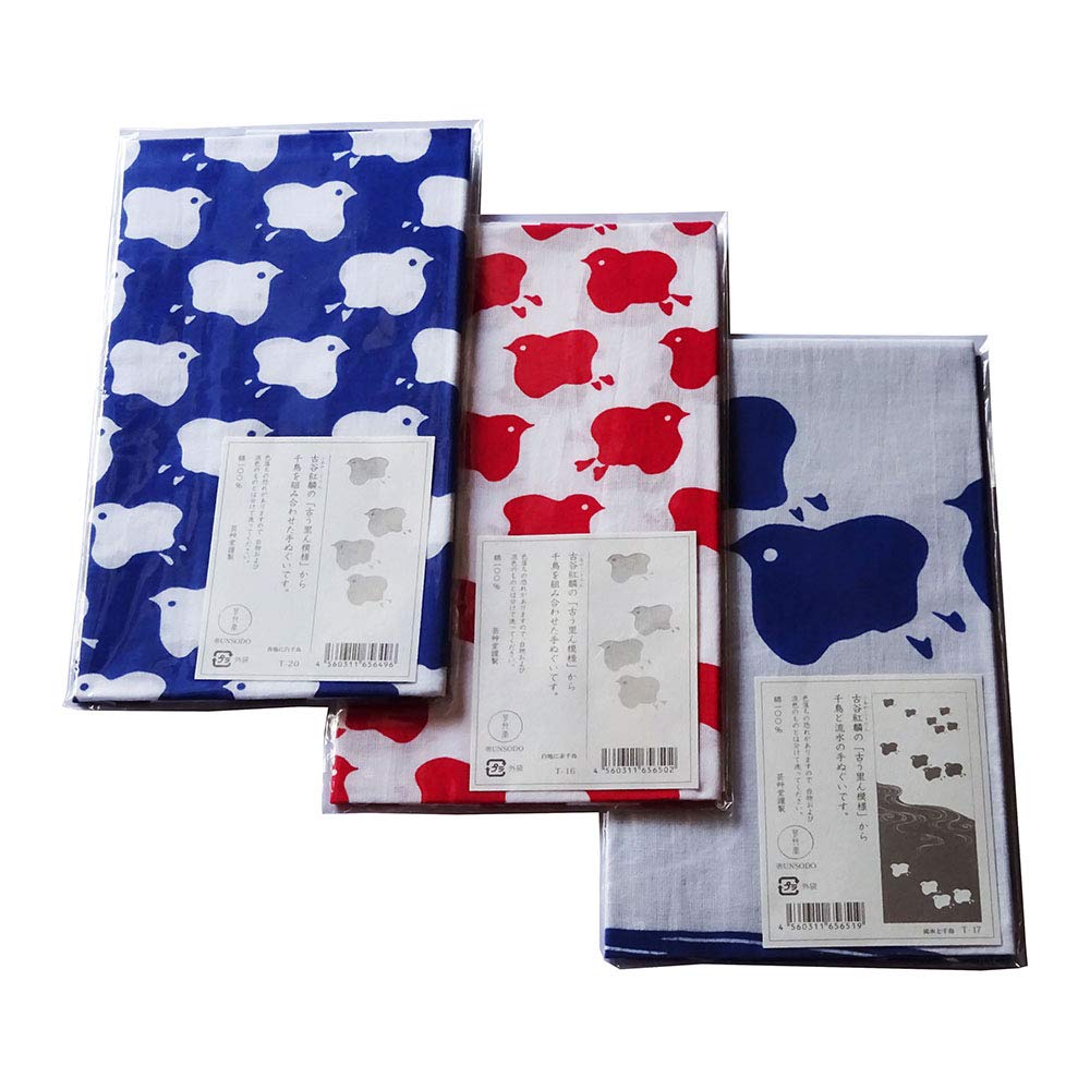 Geisodo Tenugui Hand White Houndstooth on Blue (Crimson) Towel, Background, T-20