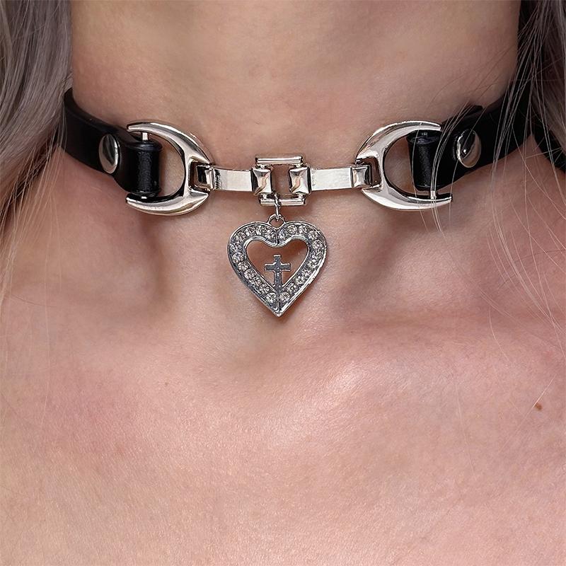 Mädchenstil Weinrot Leder Kreuz Choker Schlüsselbein Kette Aufhellendes Halskette