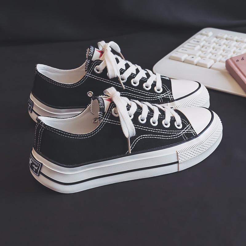 Upturned Heel Canvas Shoes Low-Top Lace-Up Casual Sports Trendy Shoes Female Student Little White Shoes Breathable Shoes Board Shoes