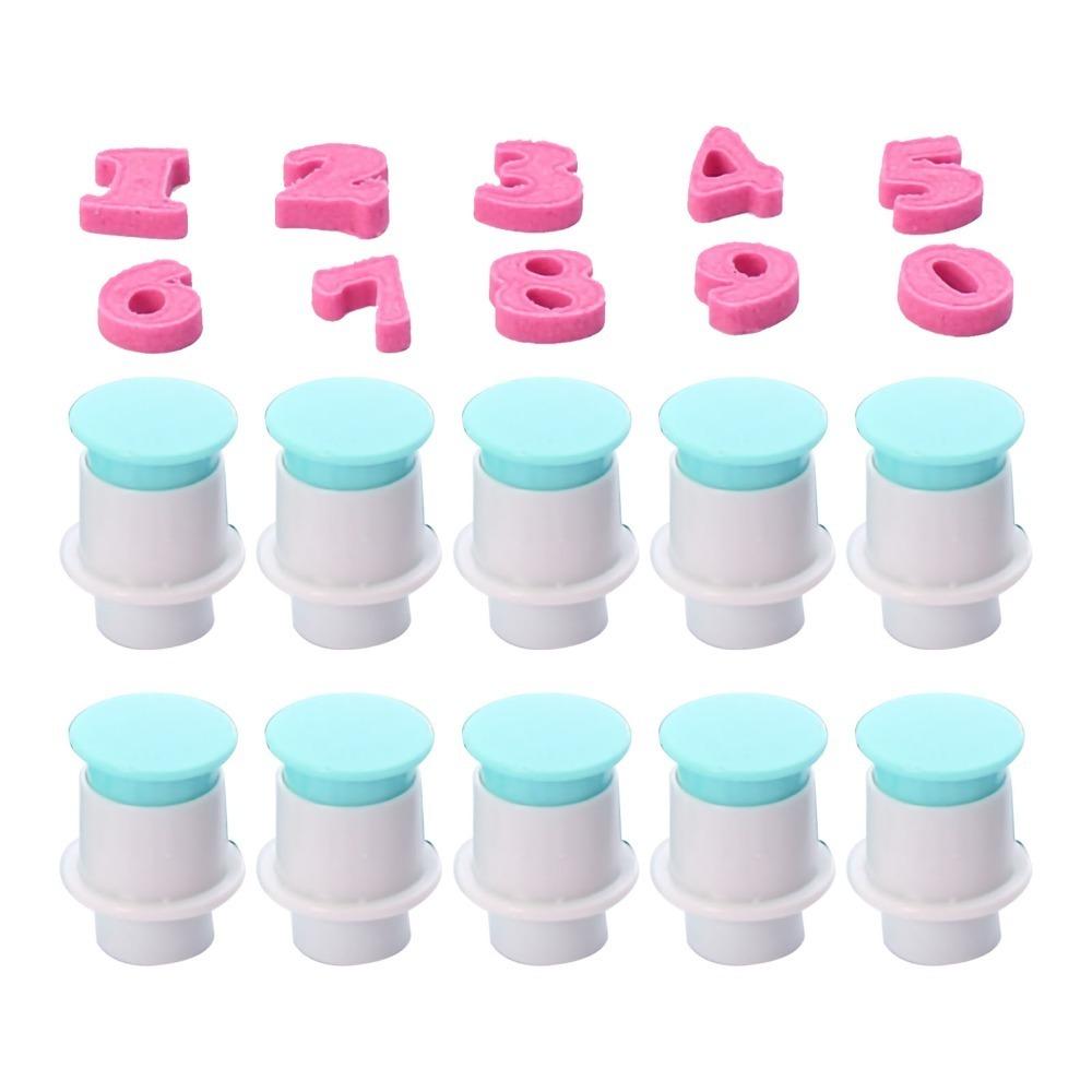 10PCS Food Grade Plastic Number Cookie Stamp Spring Plunger Cake Decorating Cutter Cake Decorating