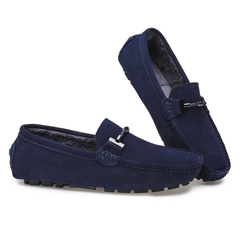 Mocasines De Hombre Winter Plush Men Shoes Warm Fur Flats Slip On Men Loafers Driving Casual Shoes Genuine Leather Luxury Loafer