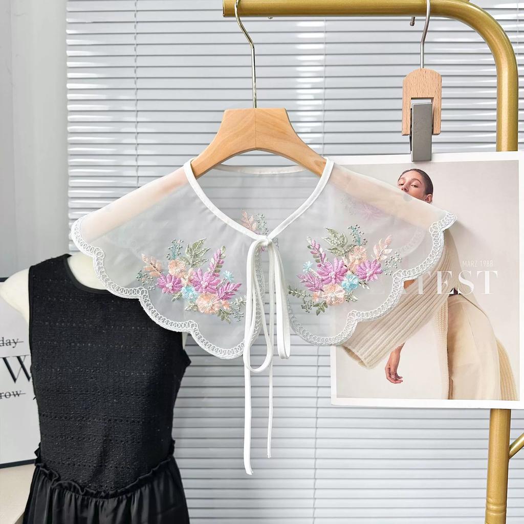 Women Embroidery Fake Collars Cape Scarf Female Blouse Tops Bead False Collar Shawl Neckwear Shirt Detachable Collars Fuax Cols