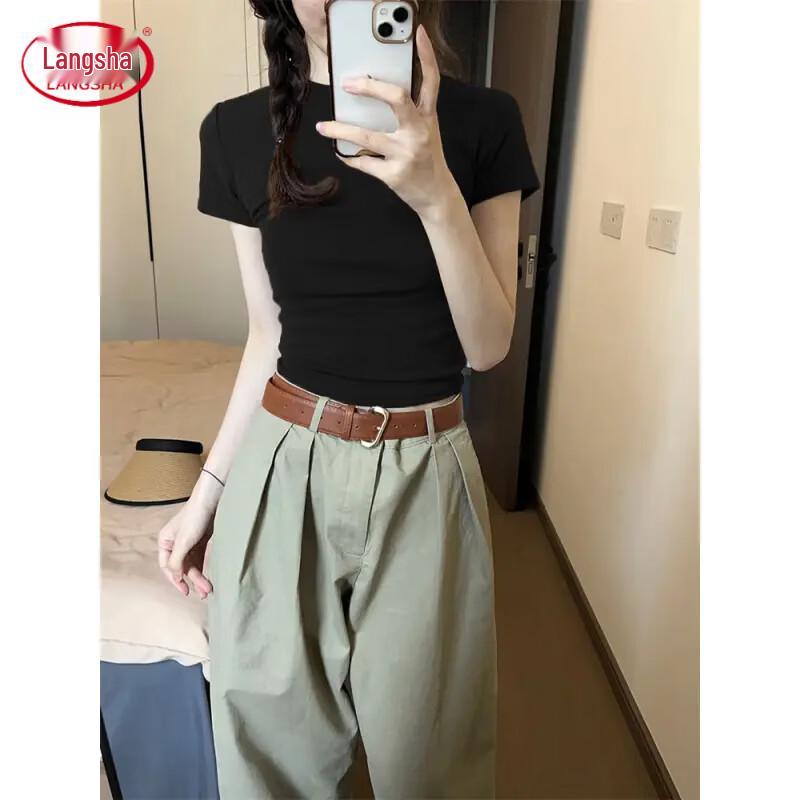 Langsha Women s Slim Fit Crew Neck T-Shirt M