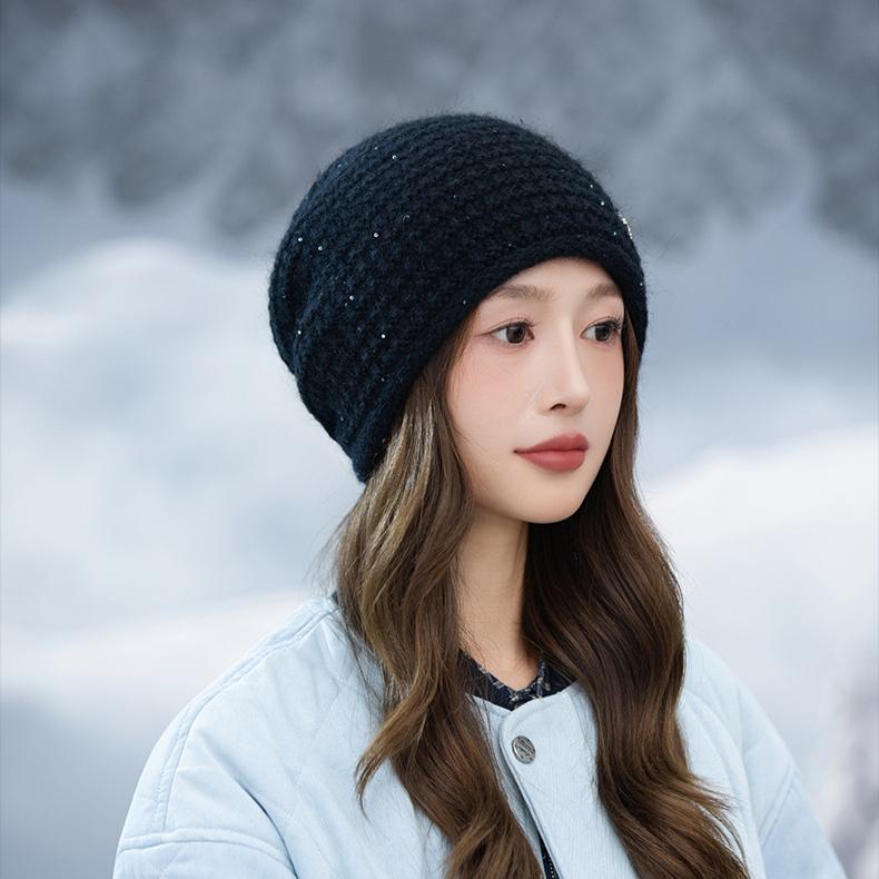 Women's New Colored Diamond Plaid Rabbit Hair Stacking Hat Outdoor Velvet Thickened Windproof Warm Hat Autumn and Winter Casual Cold Hat