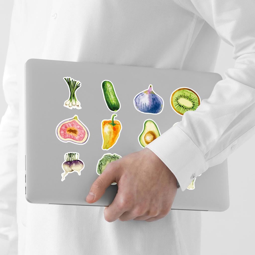 50 Cartoon Watercolor Fruit and Vegetable Doodle Stickers Creative Fruit and Vegetable Stickers Water Cup Mobile Phone Waterproof Decorative Stickers