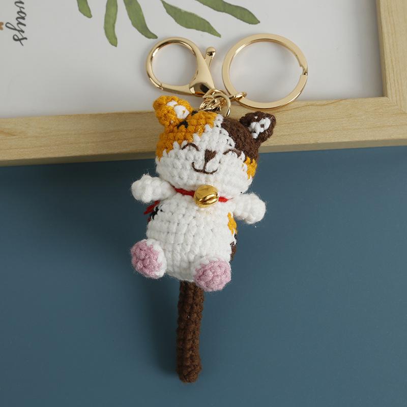 Cute Lucky Cat Doll Crochet Keyrings Handmake Kawaii Kitten Knitted Keyrings For Bag Pendant Crochet Kitten Keychain Wholesale