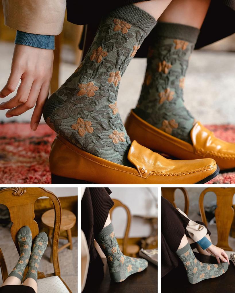 Junerose Set of Cute Floral Embroidered Cotton Crew Suitable for All Sizes Size E Women's 5-Pair Socks, Breathable, Anti-Odor, Stay-Stuck, Stylish,