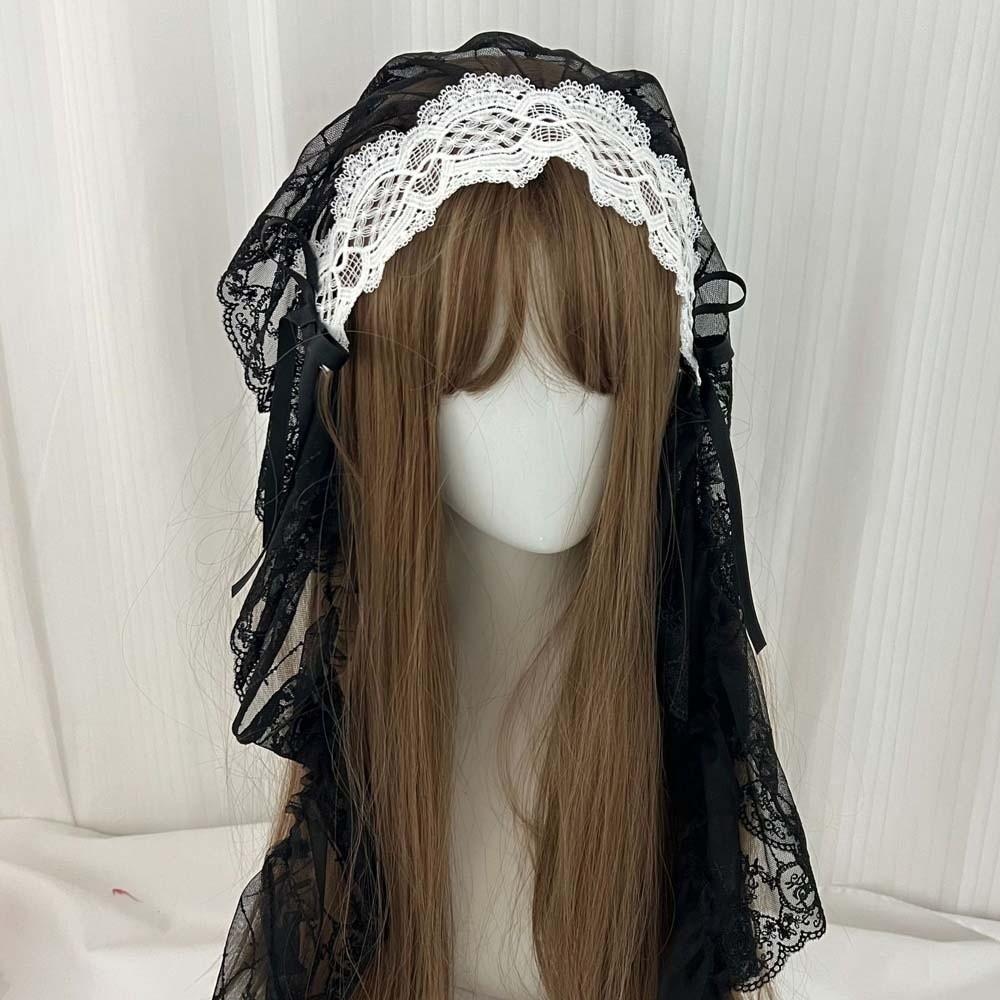 

Gothic Style Lace Bow Hair Band Y2K Lolita Girls Headband Hair Accessories Lolita Headwear Women чорний/білий