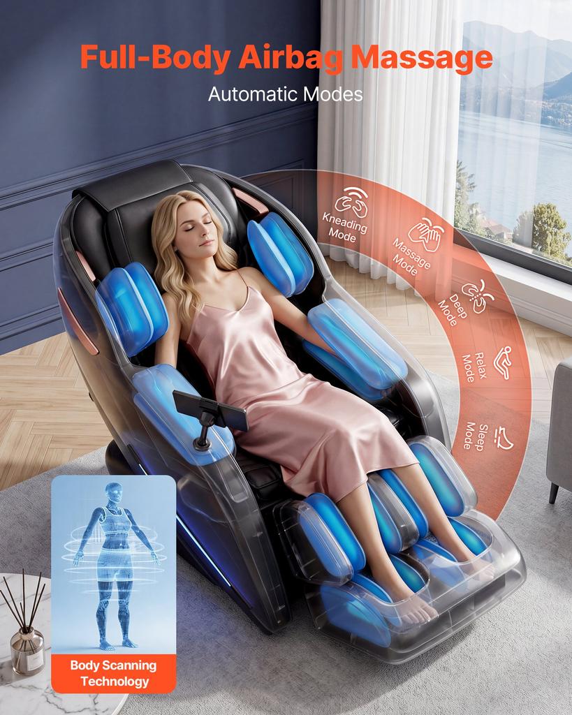 VEVOR Massage Chair, 3D Zero-Gravity Full Body Massage Chair with Extendable Footrest, Automatic Modes, Airbags, Waist & Leg Heating