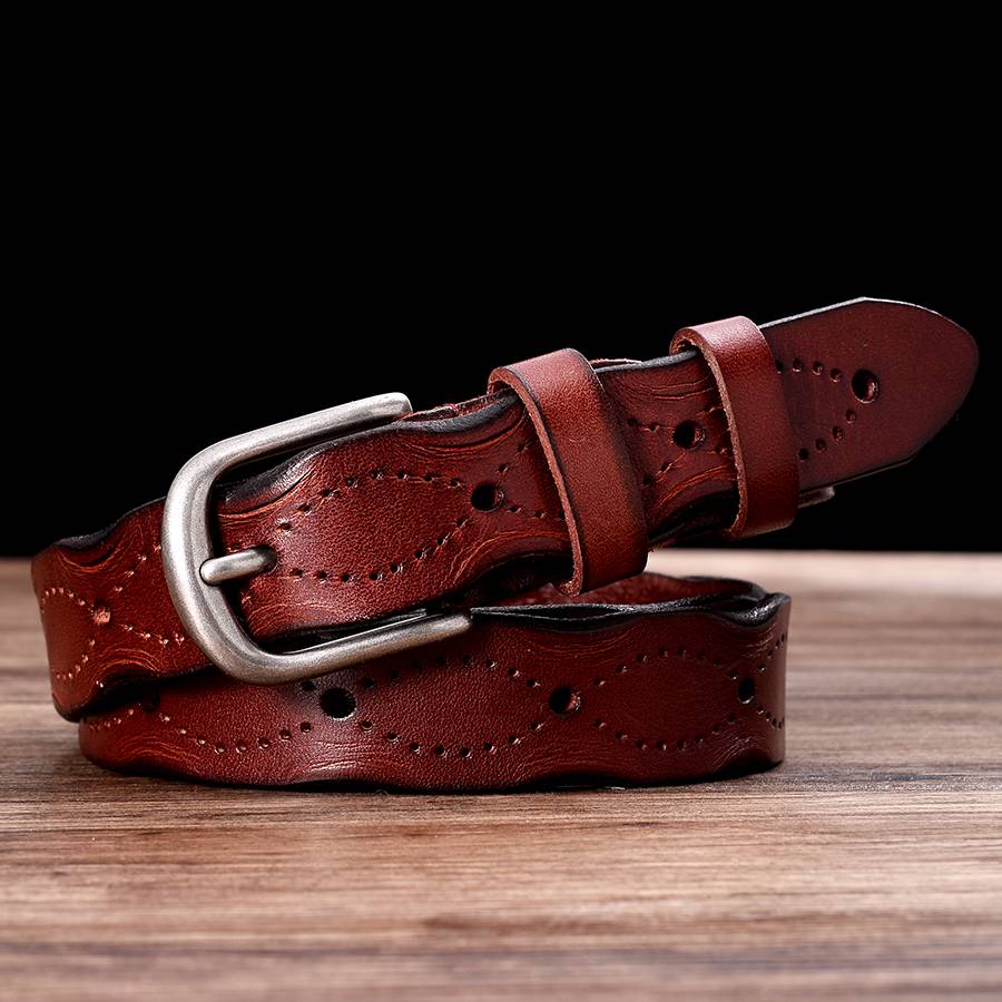 Women Belts Genuine Leather Female Luxury Brand Waistband New Strap Width:2.8cm Length:100-110cm Black Red Color